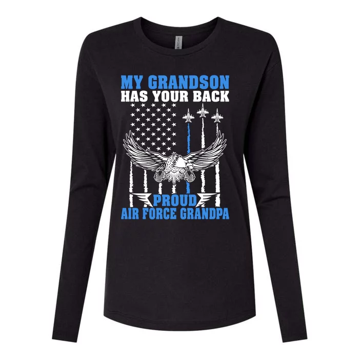 My Grandson Has Your Back Proud Air Force Grandpa Military Gift Womens Cotton Relaxed Long Sleeve T-Shirt