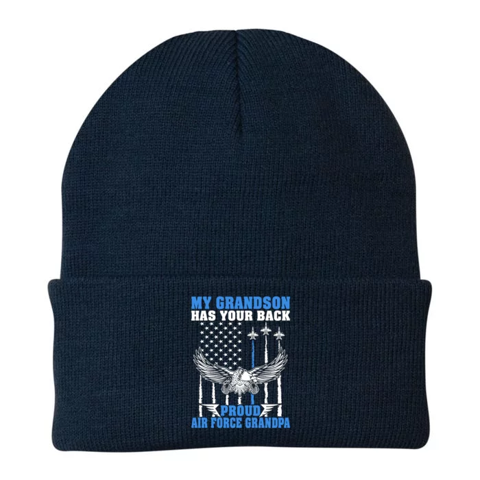 My Grandson Has Your Back Proud Air Force Grandpa Military Gift Knit Cap Winter Beanie