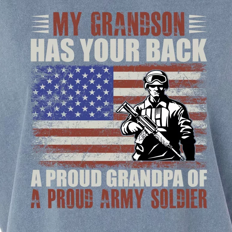 My Grandson Has Your Back, Proud Grandpa Of A Army Soldier Garment-Dyed Women's Muscle Tee