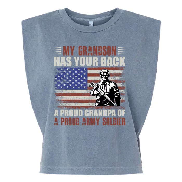 My Grandson Has Your Back, Proud Grandpa Of A Army Soldier Garment-Dyed Women's Muscle Tee