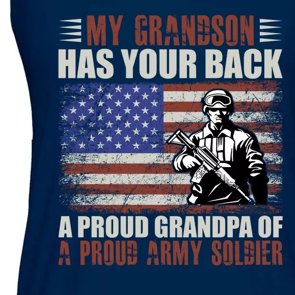 My Grandson Has Your Back, Proud Grandpa Of A Army Soldier Ladies Essential Flowy Tank