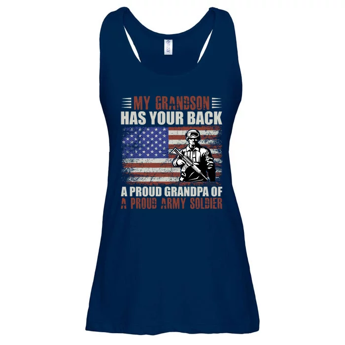 My Grandson Has Your Back, Proud Grandpa Of A Army Soldier Ladies Essential Flowy Tank