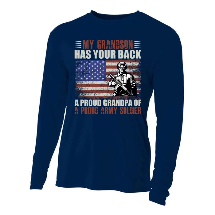 My Grandson Has Your Back, Proud Grandpa Of A Army Soldier Cooling Performance Long Sleeve Crew