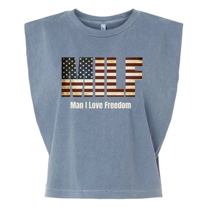 Milf Gift I Love Freedom Gift Usa Gift Garment-Dyed Women's Muscle Tee