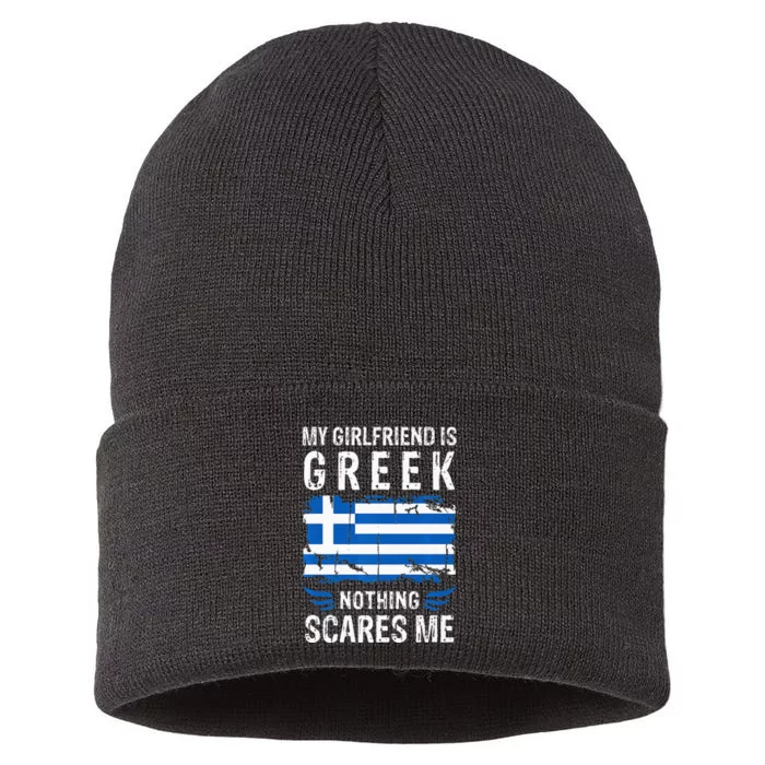 My Girlfriend Is Greek Nothing Scares Me Greece Flag Sustainable Knit Beanie