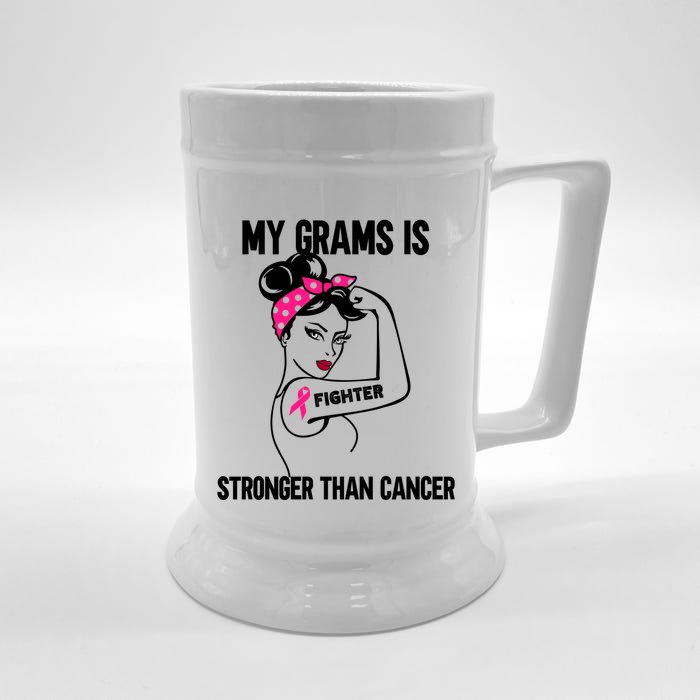 My Grams Is Stronger Than Cancer Breast Cancer Funny Gift Front & Back Beer Stein