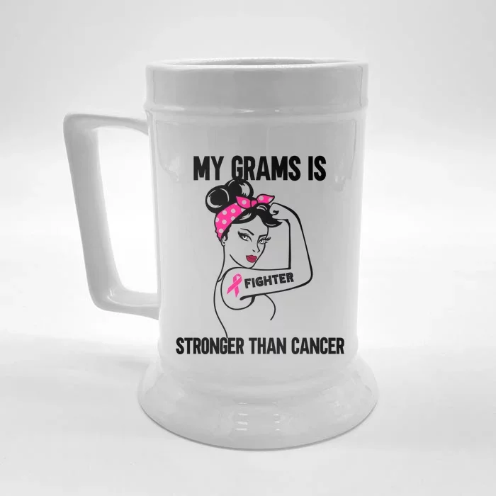 My Grams Is Stronger Than Cancer Breast Cancer Funny Gift Front & Back Beer Stein