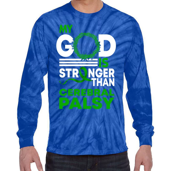 My God Is Stronger Than Cerebral Palsy Awareness Ribbon Cool Gift Tie-Dye Long Sleeve Shirt