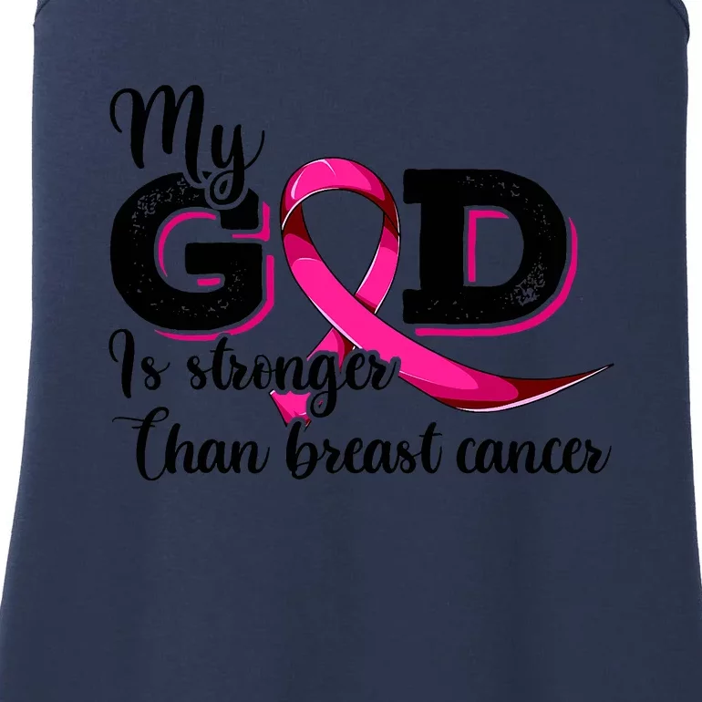 My God Is Stronger Than Funny Ribbon Pink Breast Cancer Ladies Essential Tank