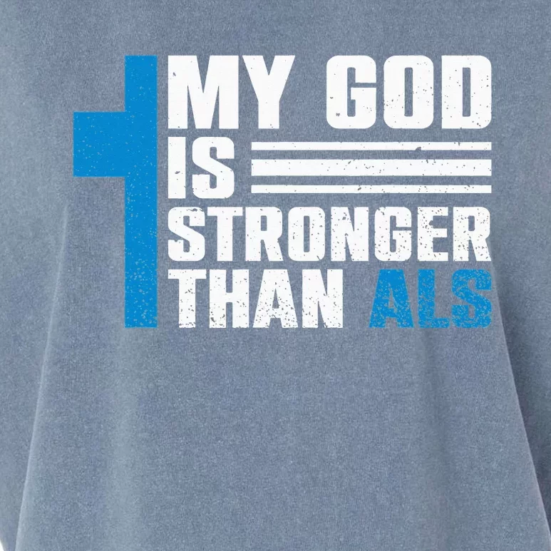 My God Is Stronger Than ALS - ALS Awareness Month Ribbon Garment-Dyed Women's Muscle Tee