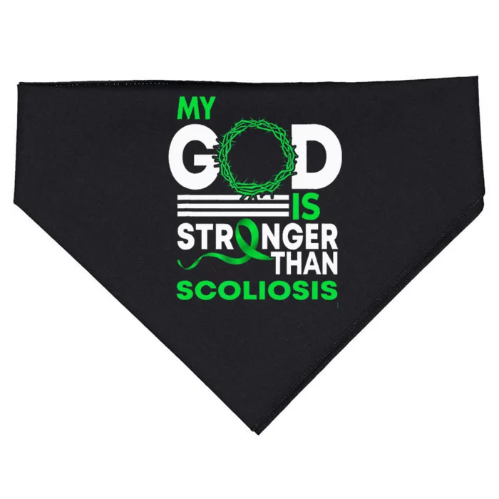 My God Is Stronger Than Scoliosis Awareness Ribbon USA-Made Doggie Bandana