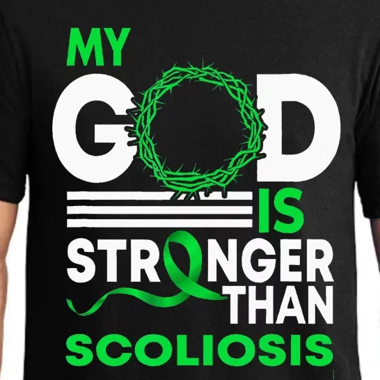 My God Is Stronger Than Scoliosis Awareness Ribbon Pajama Set