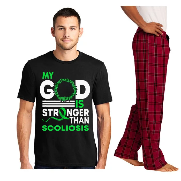 My God Is Stronger Than Scoliosis Awareness Ribbon Pajama Set