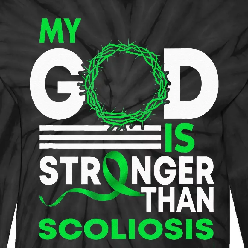 My God Is Stronger Than Scoliosis Awareness Ribbon Tie-Dye Long Sleeve Shirt