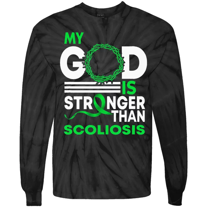 My God Is Stronger Than Scoliosis Awareness Ribbon Tie-Dye Long Sleeve Shirt