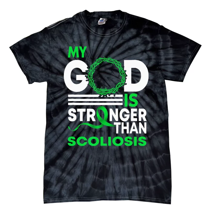 My God Is Stronger Than Scoliosis Awareness Ribbon Tie-Dye T-Shirt