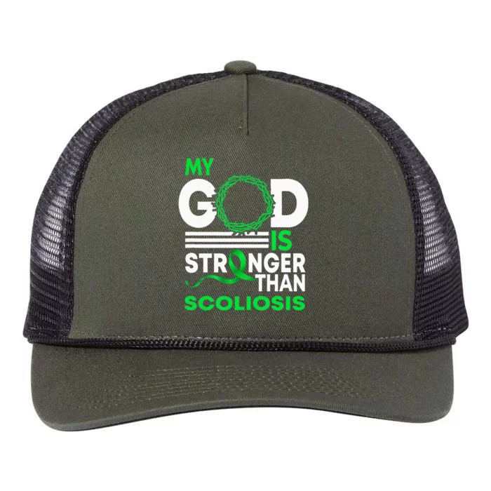 My God Is Stronger Than Scoliosis Awareness Ribbon Retro Rope Trucker Hat Cap