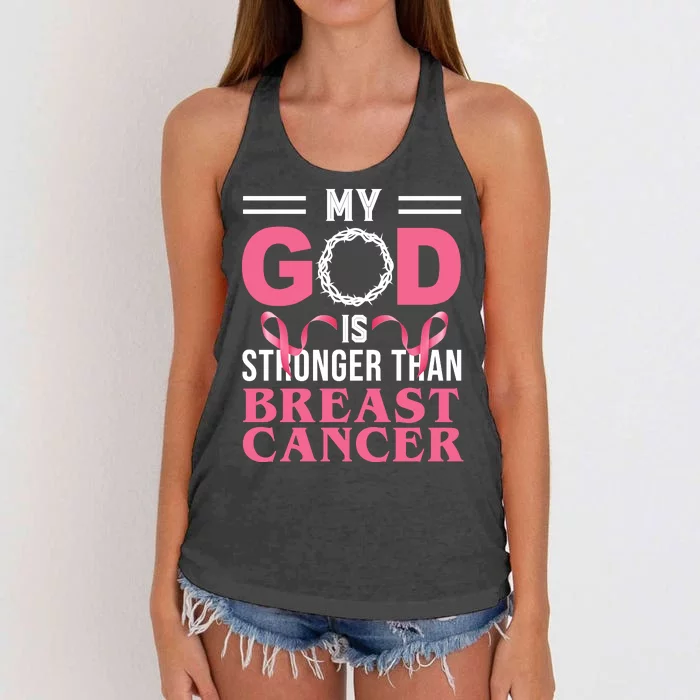 My God Is Stronger Than Breast Cancer Women's Knotted Racerback Tank