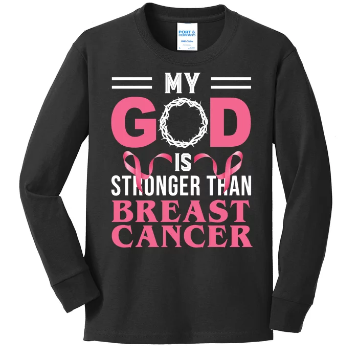 My God Is Stronger Than Breast Cancer Kids Long Sleeve Shirt