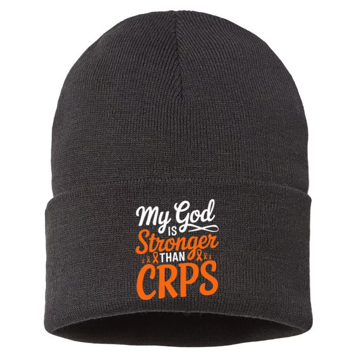 My God Is Stronger Than Crps Awareness Ribbon Sustainable Knit Beanie