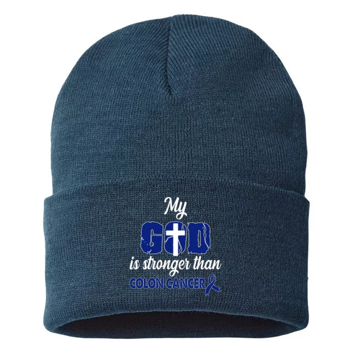 My God Is Stronger Than Colon Cancer Sustainable Knit Beanie