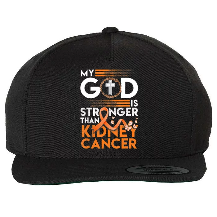 My God Is Stronger Than Kidney Cancer Awareness Wool Snapback Cap