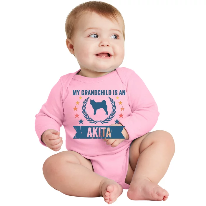 My Grandchild Is A Dog Grandpa Grandma Akita Baby Long Sleeve Bodysuit