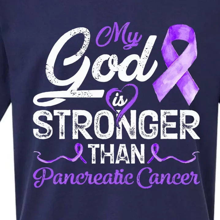 My God Is Stronger Than Pancreatic Breast Cancer Awareness Sueded Cloud Jersey T-Shirt