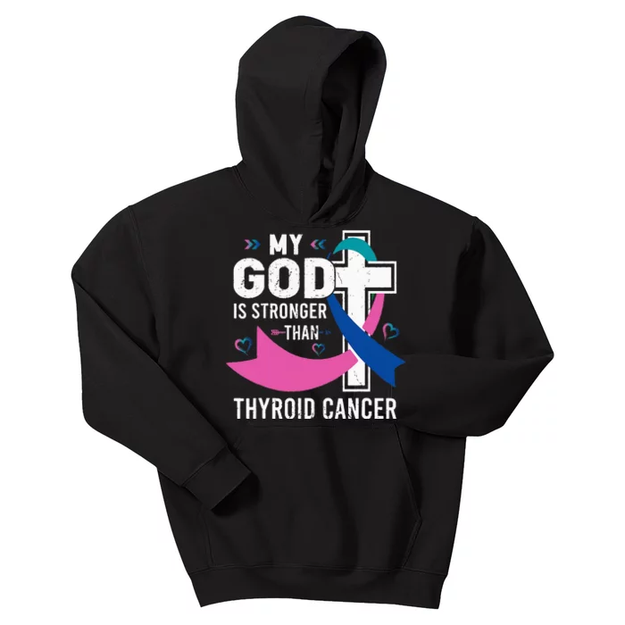 My God Is Stronger Than Thyroid Cancer Awareness Day Warrior Kids Hoodie