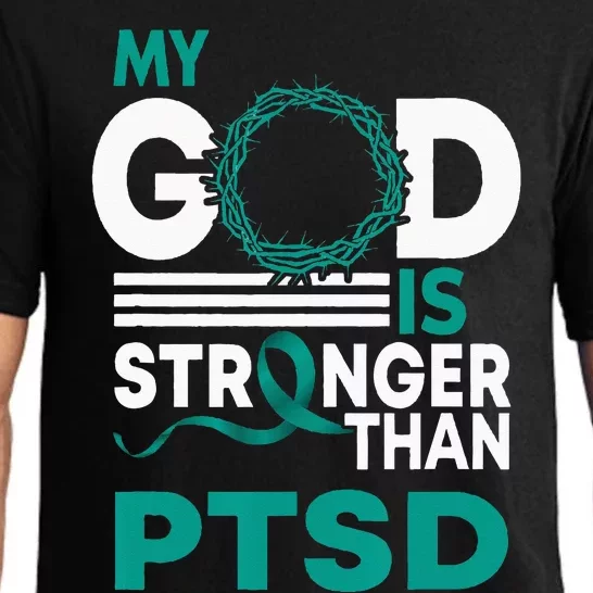 My God Is Stronger Than Ptsd Awareness Ribbon Pajama Set