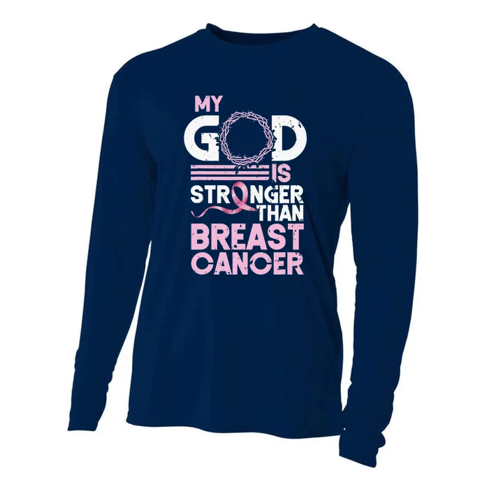 My God Is Stronger Than World Cancer Awareness Cooling Performance Long Sleeve Crew