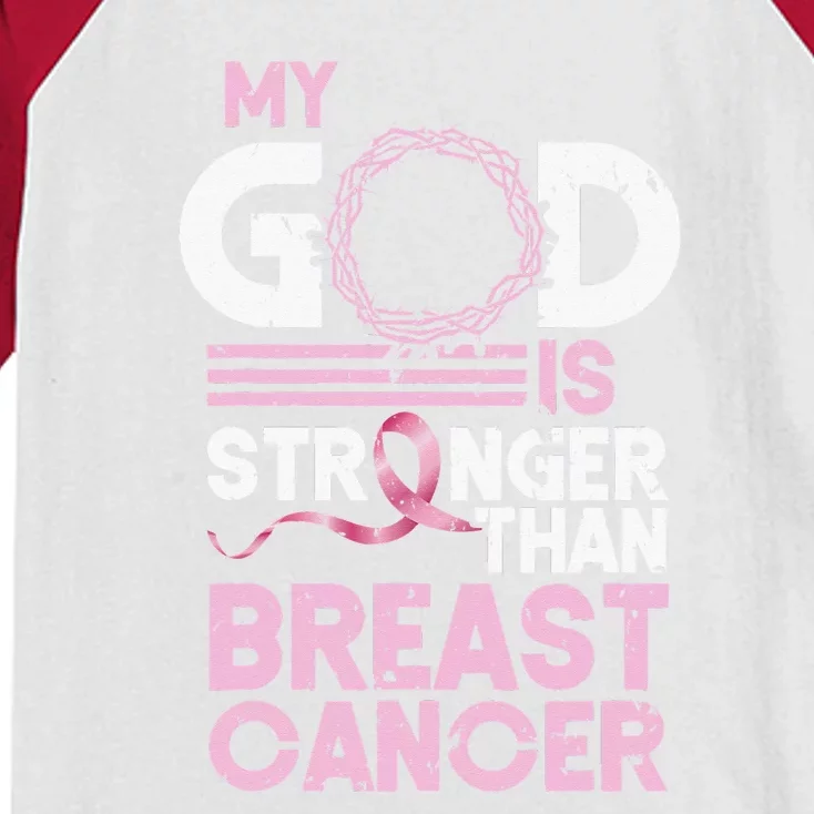 My God Is Stronger Than World Cancer Awareness Kids Colorblock Raglan Jersey