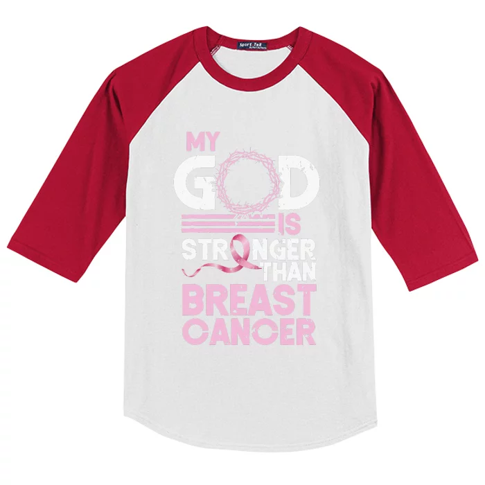 My God Is Stronger Than World Cancer Awareness Kids Colorblock Raglan Jersey