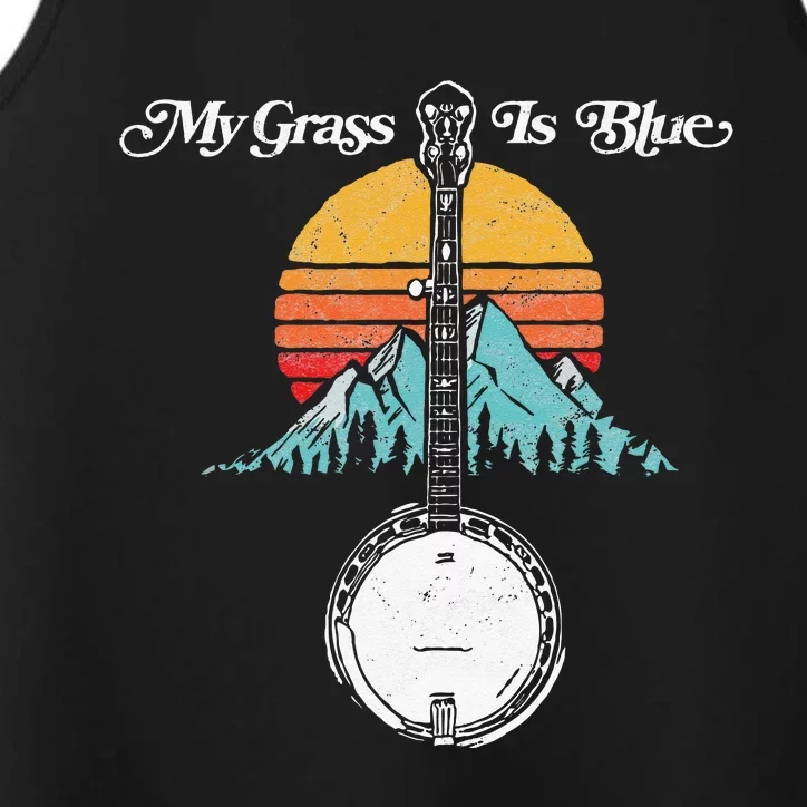 My Grass Is Blue Retro Rocky Mountain Banjo Bluegrass Performance Tank