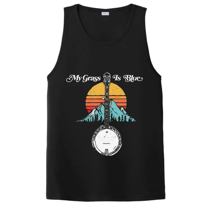 My Grass Is Blue Retro Rocky Mountain Banjo Bluegrass Performance Tank