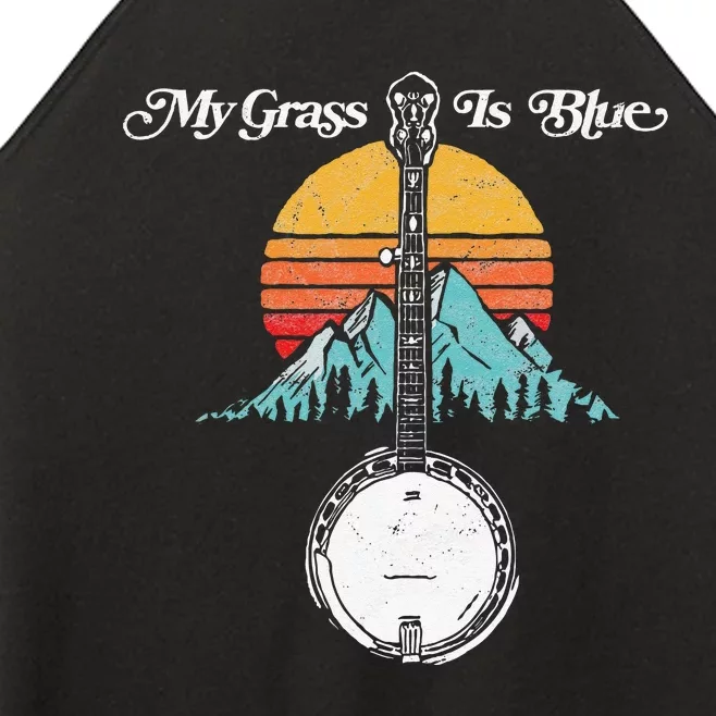 My Grass Is Blue Retro Rocky Mountain Banjo Bluegrass Women’s Perfect Tri Rocker Tank