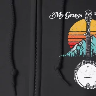 My Grass Is Blue Retro Rocky Mountain Banjo Bluegrass Full Zip Hoodie