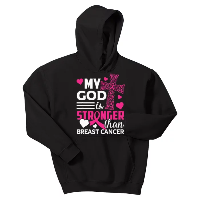 My God Is Stronger Than Breast Cancer Awareness Kids Hoodie