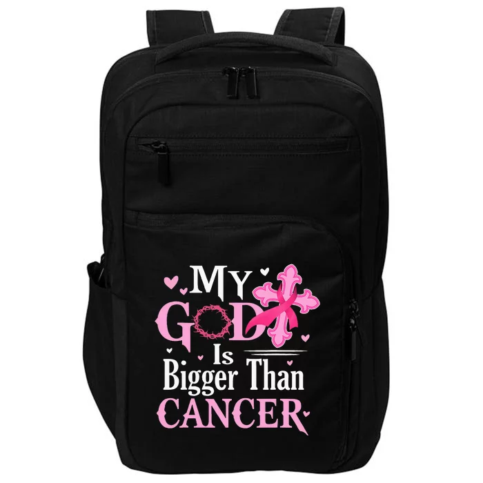 My God Is Bigger Than Cancer Breast Cancer Awareness Jesus Impact Tech Backpack