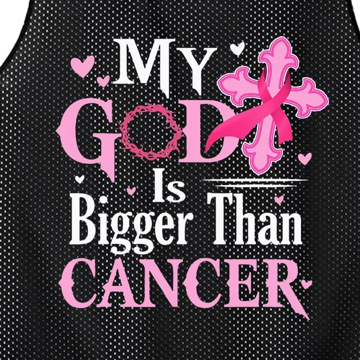 My God Is Bigger Than Cancer Breast Cancer Awareness Jesus Mesh Reversible Basketball Jersey Tank