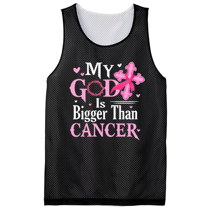 My God Is Bigger Than Cancer Breast Cancer Awareness Jesus Mesh Reversible Basketball Jersey Tank