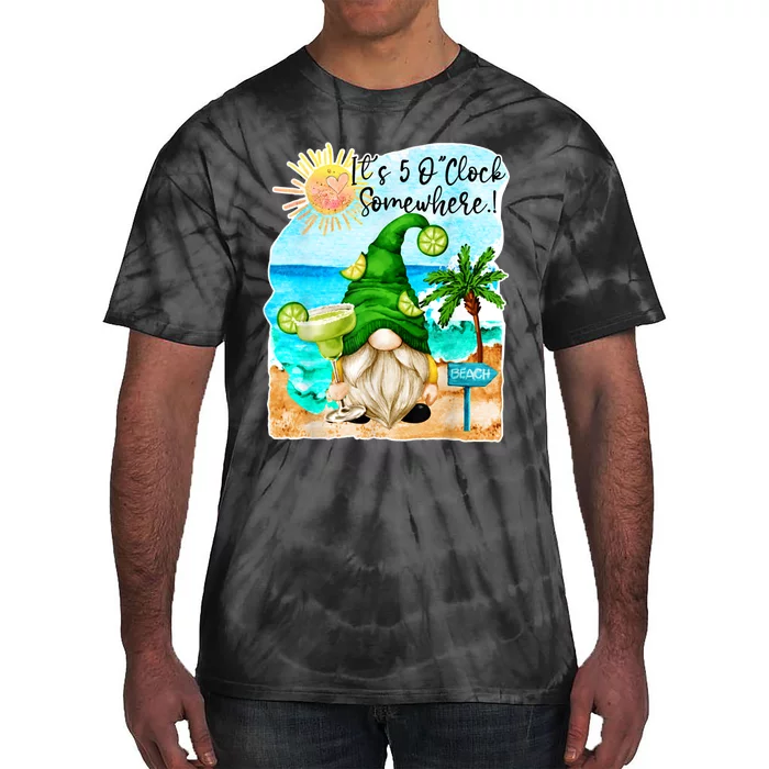 Margarita Gnome Its 5 Oclock Somewhere Palm Trees Beach Tie-Dye T-Shirt