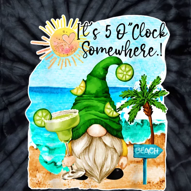 Margarita Gnome Its 5 Oclock Somewhere Palm Trees Beach Tie-Dye T-Shirt