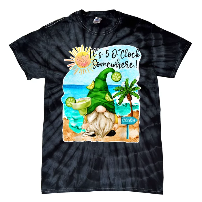 Margarita Gnome Its 5 Oclock Somewhere Palm Trees Beach Tie-Dye T-Shirt