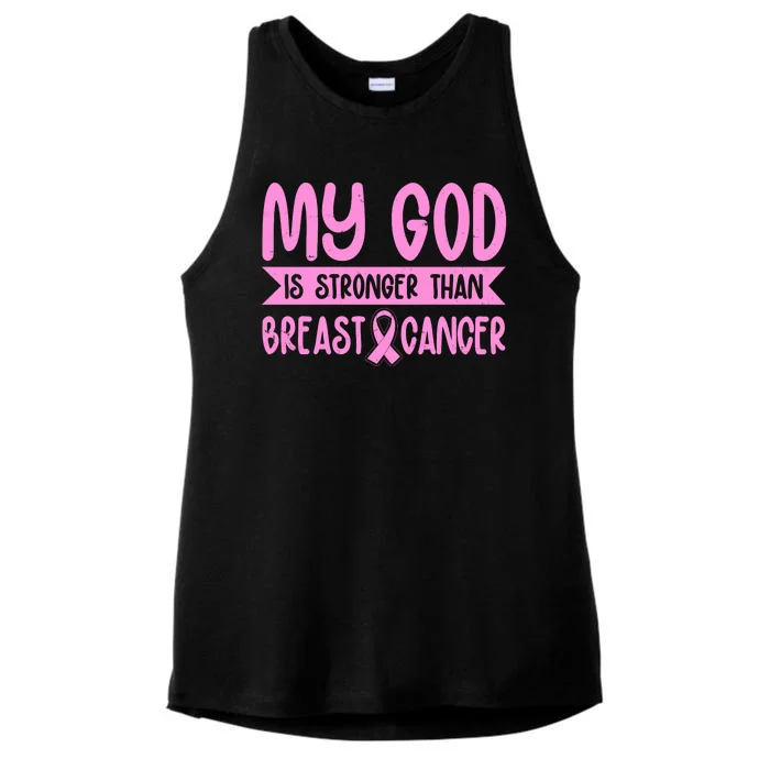 My God Is Stronger Than Breast Cancer Ladies Tri-Blend Wicking Tank