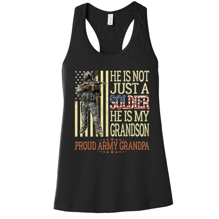 My Grandson Is A Soldier Proud Army Grandpa Women's Racerback Tank