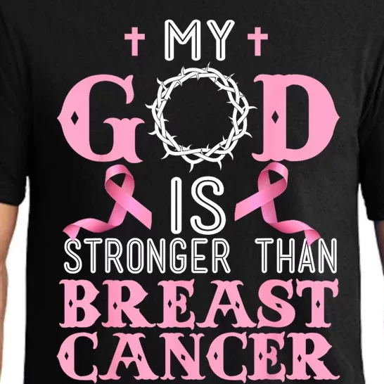 My God Is Stronger Than Christian Breast Cancer Awareness Pajama Set