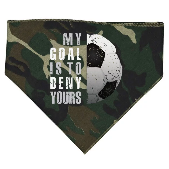 My Goal Is To Deny Yours Soccer Goalie Distressed Goalkeeper USA-Made Doggie Bandana