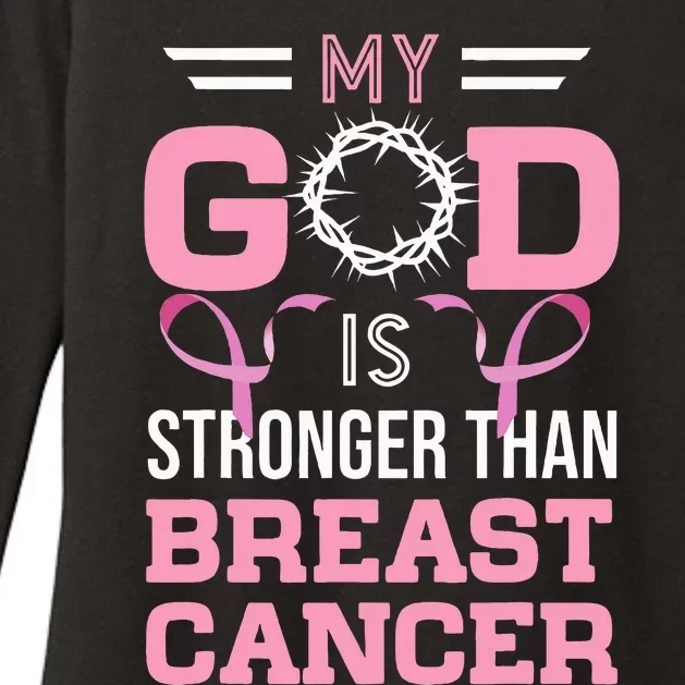 My God Is Stronger Than Breast Cancer Awareness Christian Womens CVC Long Sleeve Shirt