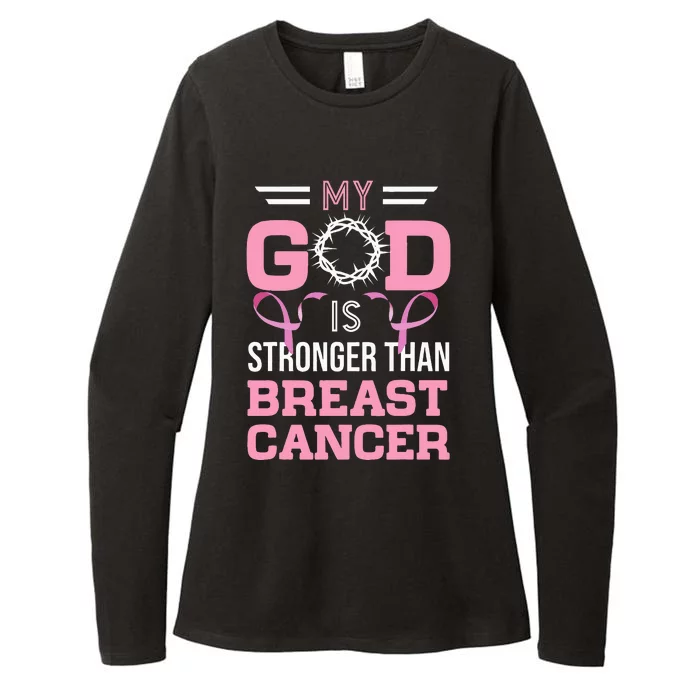 My God Is Stronger Than Breast Cancer Awareness Christian Womens CVC Long Sleeve Shirt